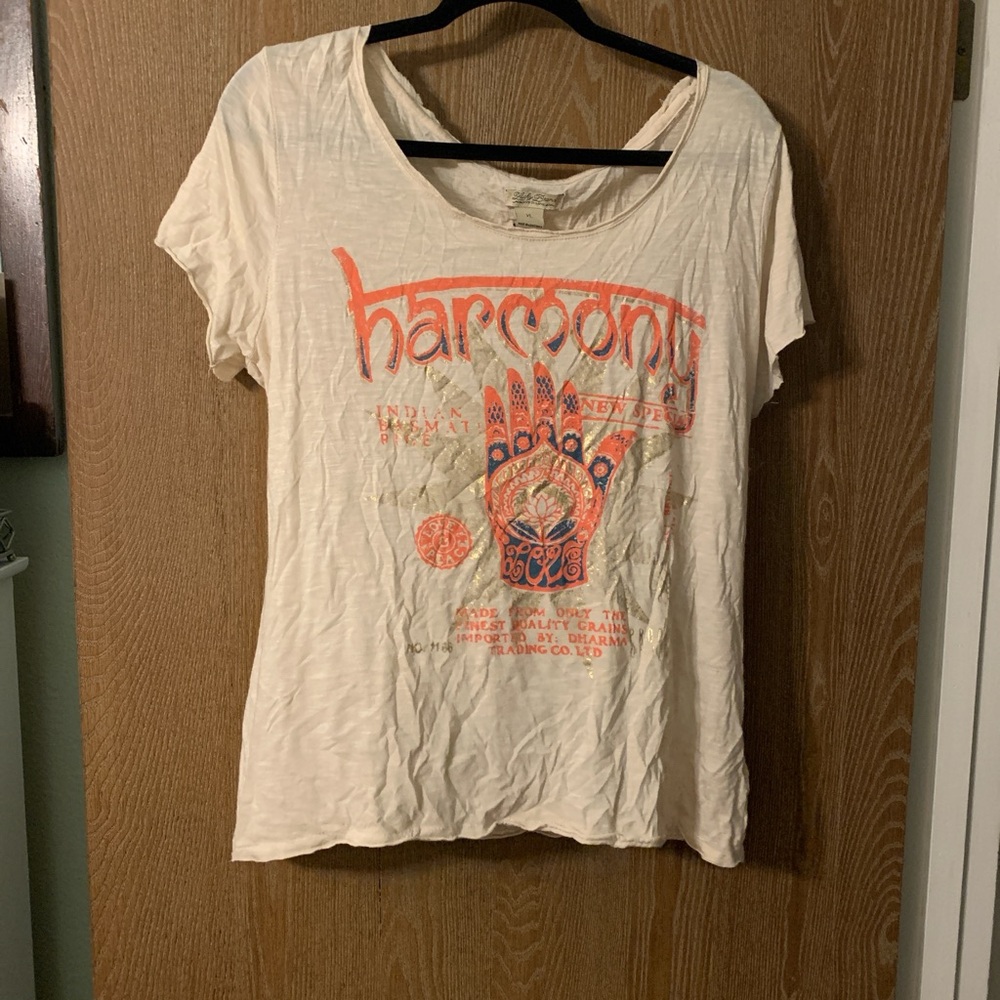 Lucky Brand cream and orange blouse